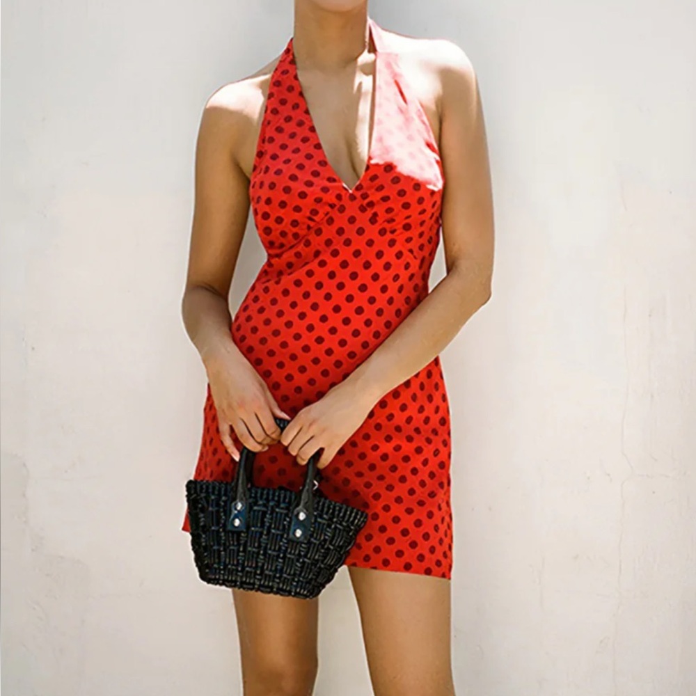 Commense Red and Black Polka Dot Mini Dress